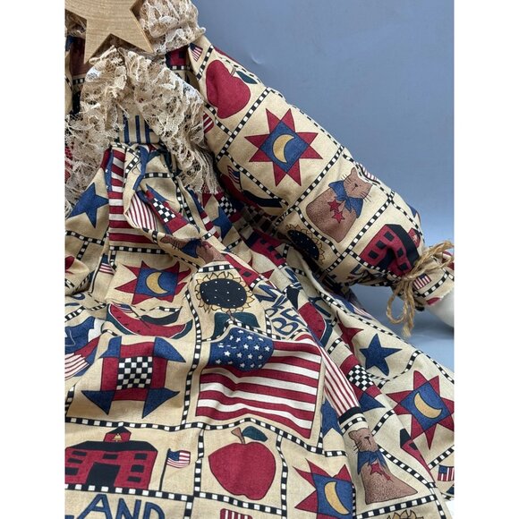 large Handcrafted Giraffe Doll Patriotic Dress & Lace Accents wood brown READ - Picture 7 of 12